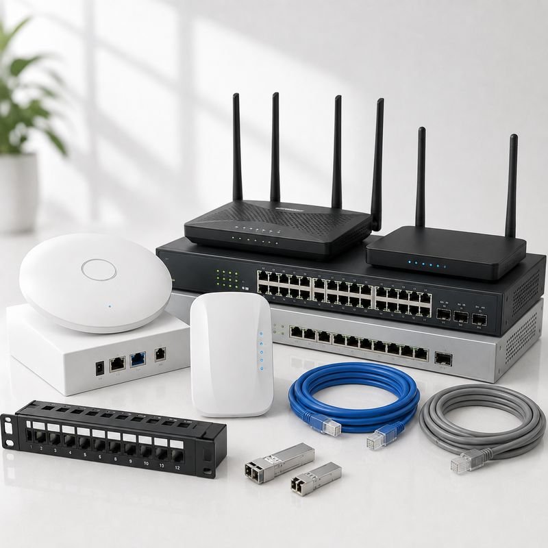Networking products: switches, routers, WiFi access points and patch panel from Loxit
